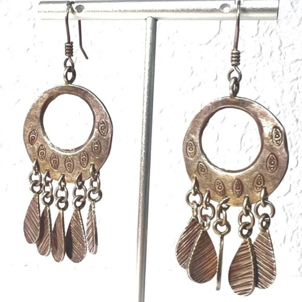 Southwestern Dangle Earrings Chandelier Fringe Teardrop‎ Textured Charms Ornate